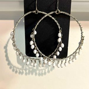 Silver and white beaded hoops